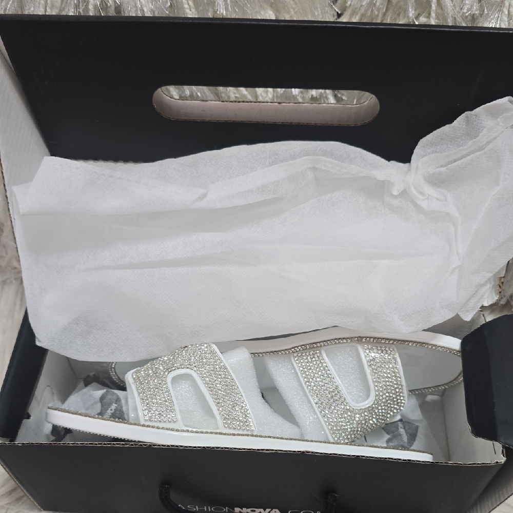 Fashion Nova White and Silver Embellished Sandals - Picture 5 of 6